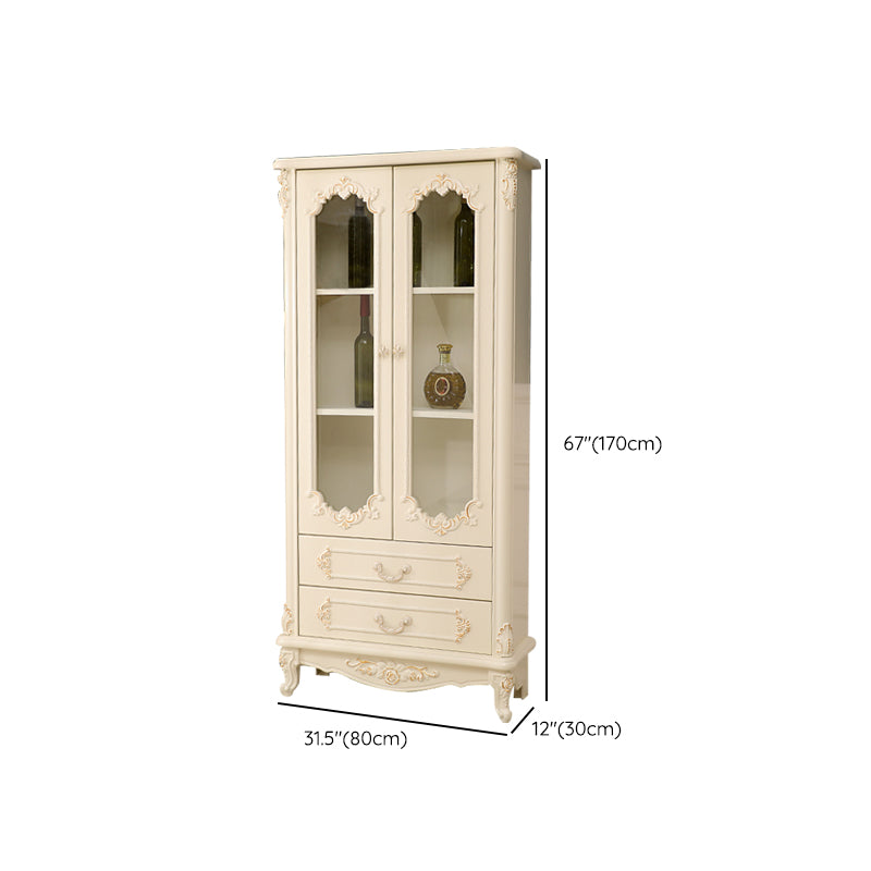 Traditional Solid Wood Display Stand Glass Doors Hutch Cabinet for Bathroom