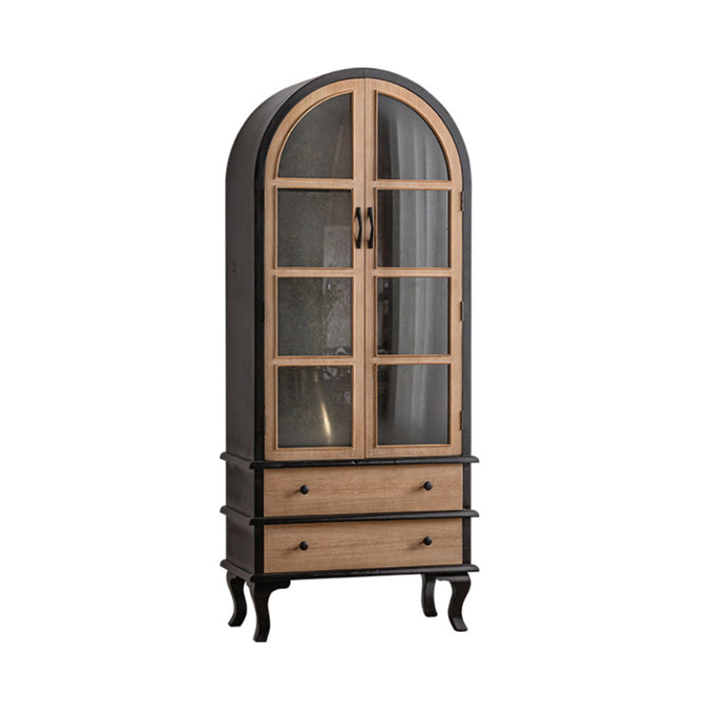 Traditional Display Stand Solid Wood Glass Doors Hutch Cabinet for Bedroom