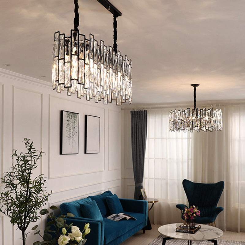 Contemporary Metal Pendant Light with Crystal Shade for Living Room