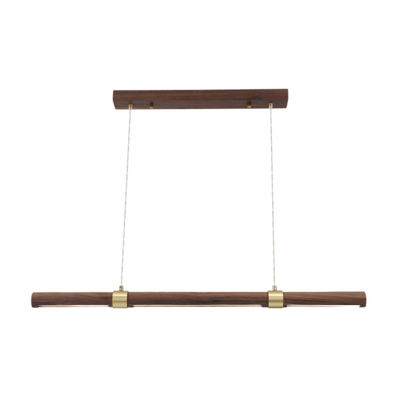 Single Modern Style Brown LED Wooden Linear Kitchen Island Light