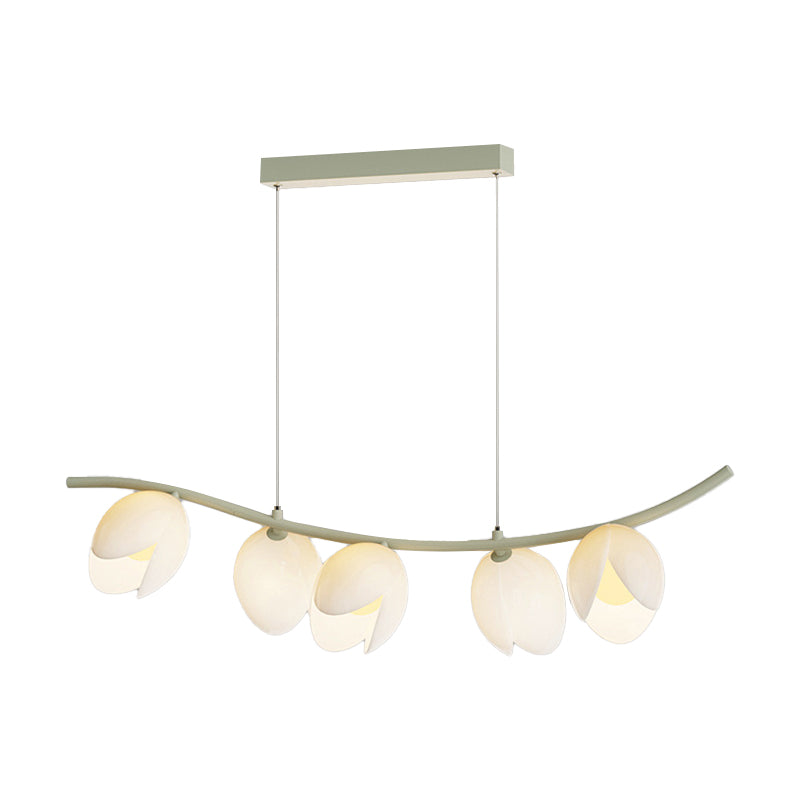 5-Light Green/White Finish Modernism Shaded Statement Kitchen Island Light