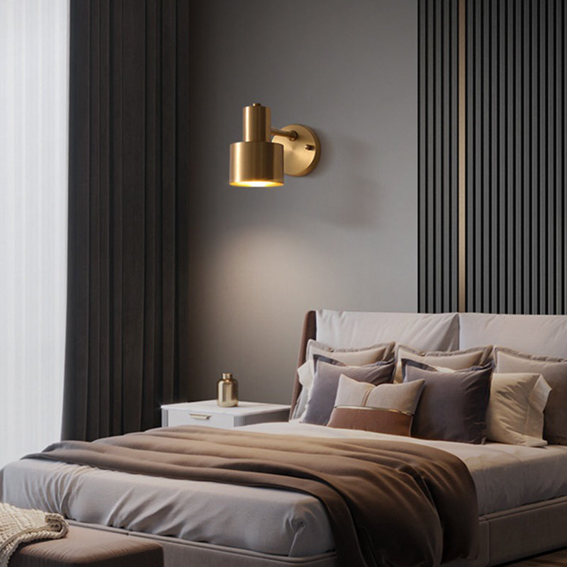 Modern Copper Wall Mount Lamp Cylindrical Shape Golden with Metal Shade for Living Room