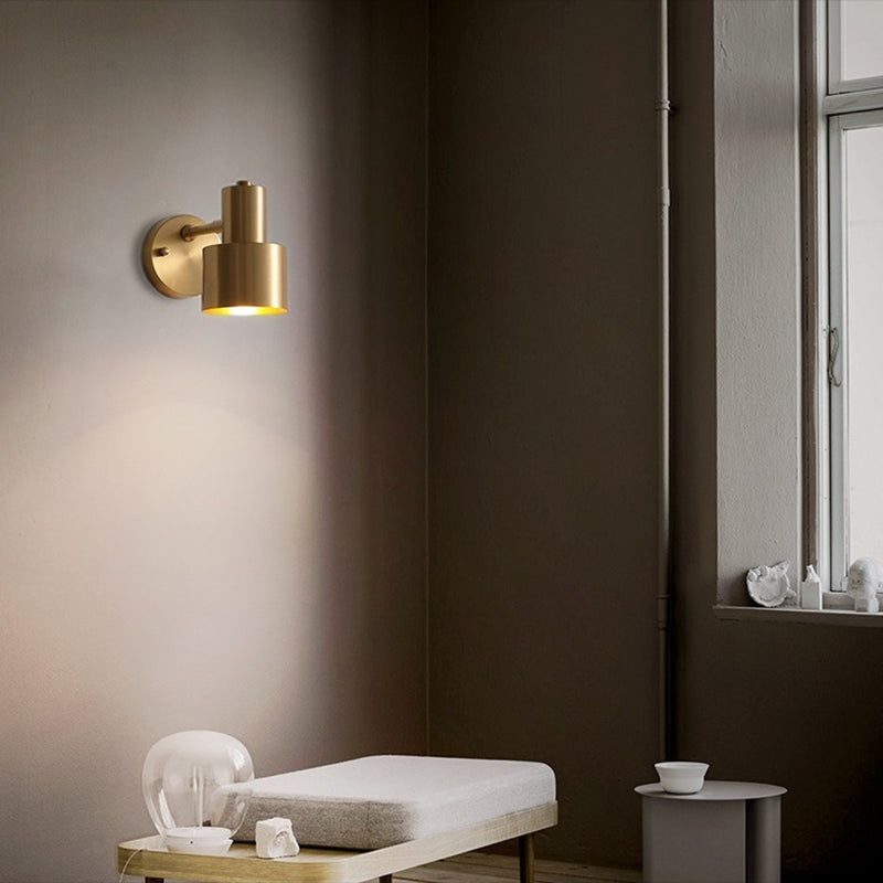 Modern Copper Wall Mount Lamp Cylindrical Shape Golden with Metal Shade for Living Room