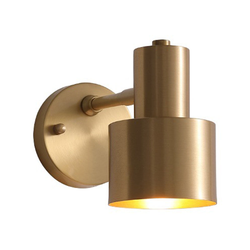 Modern Copper Wall Mount Lamp Cylindrical Shape Golden with Metal Shade for Living Room