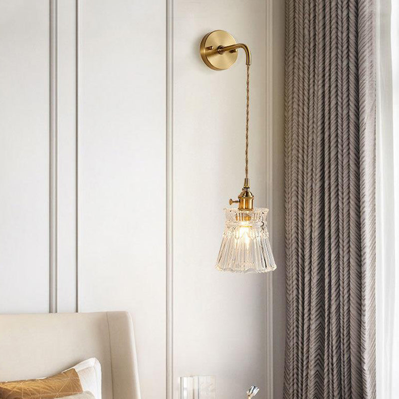 Single Contemporary Golden Glass Shaded Metallic Wall Mounted for Bedroom