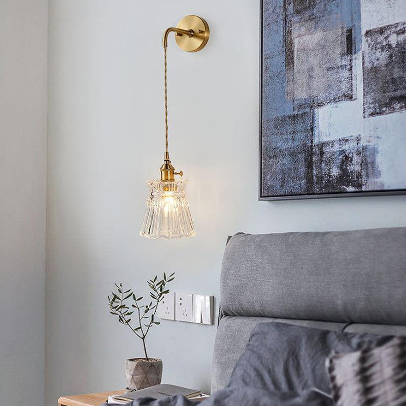 Single Contemporary Golden Glass Shaded Metallic Wall Mounted for Bedroom