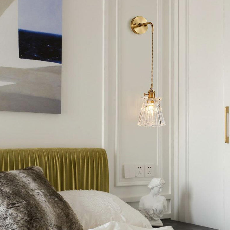 Single Contemporary Golden Glass Shaded Metallic Wall Mounted for Bedroom