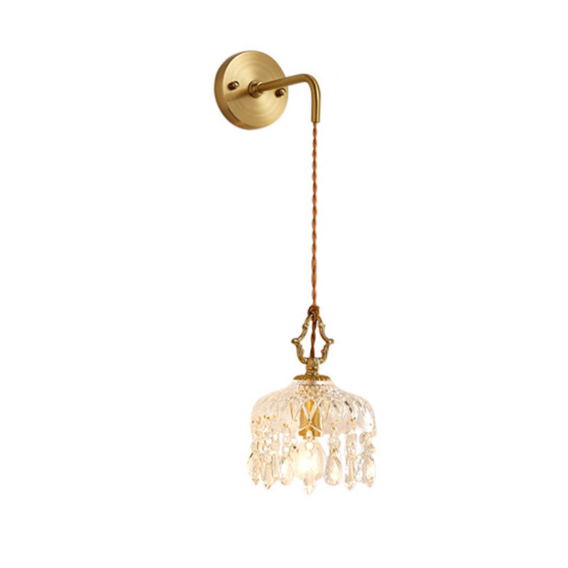 Contemporary Golden Wall Light Fixture with Glass Shade for Sitting Room