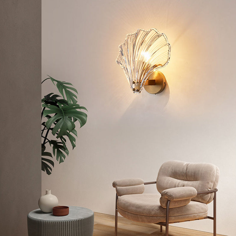 Shell Shape Glass Vanity Lights Modern Style 1 Light Vanity Light Fixtures in Gold
