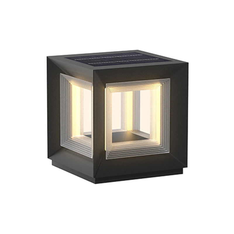 Square Contemporary Waterproof LED Pillar Light in Black for Courtyard