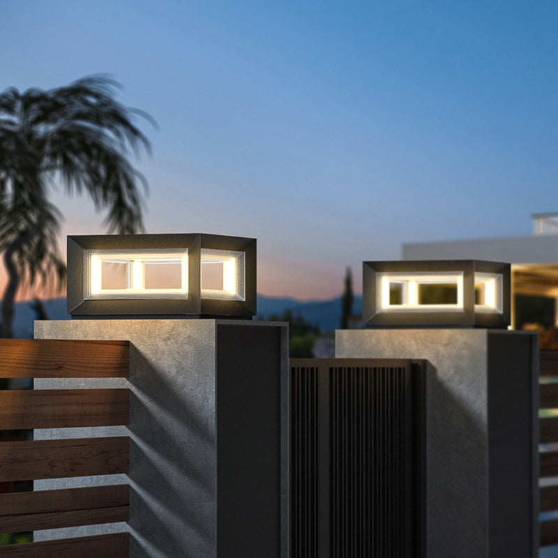 Square Contemporary Waterproof LED Pillar Light in Black for Courtyard