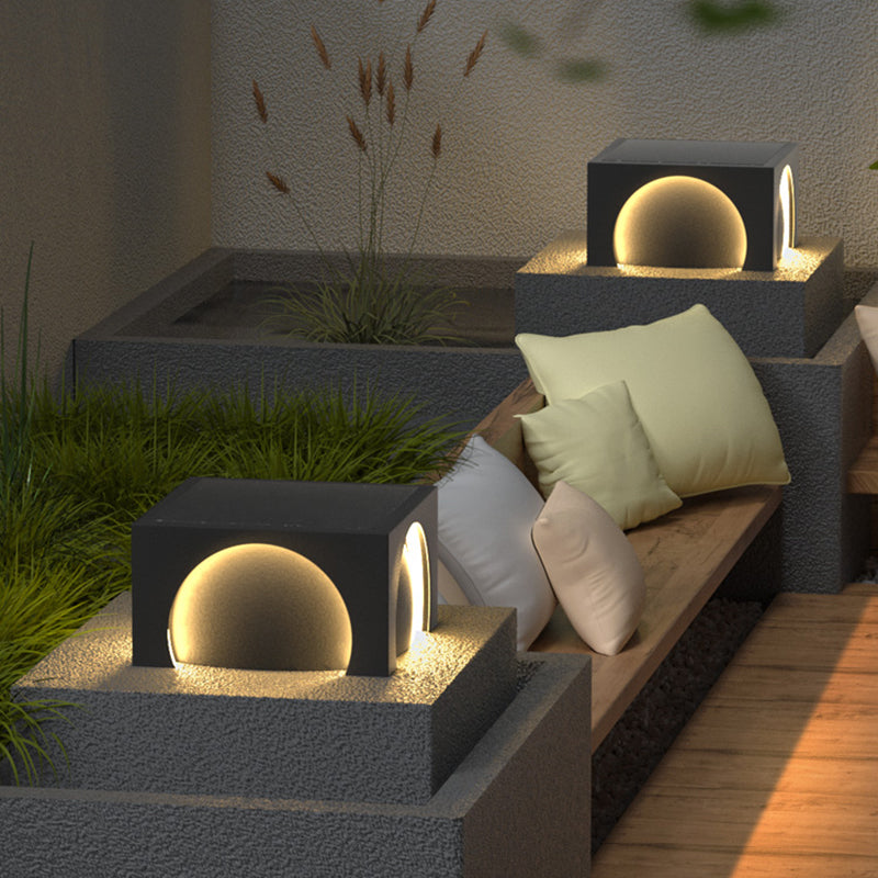 Square Contemporary Waterproof Pillar Light in Black for Courtyard