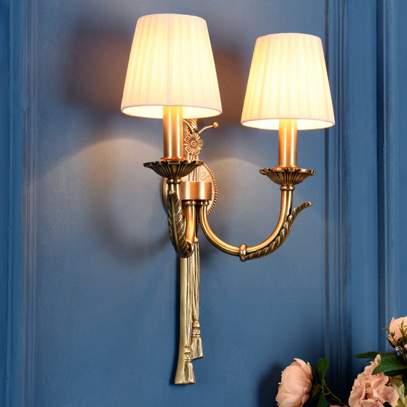 Modern Copper Wall Mount Lamp Golden with Fabric Shade for Living Room