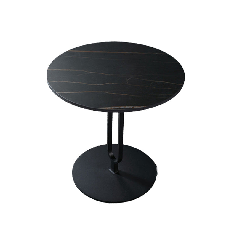 Stone Top Accent Side Table Round Pedestal Living Room Metal Corner Table