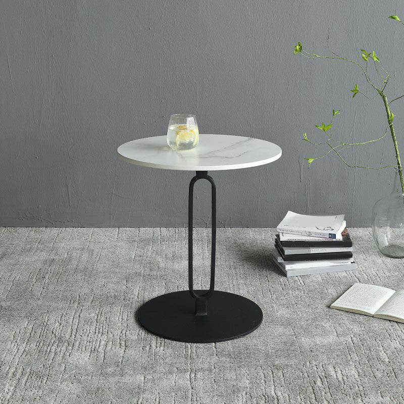 Stone Top Accent Side Table Round Pedestal Living Room Metal Corner Table