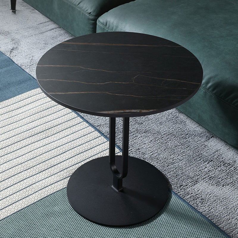 Stone Top Accent Side Table Round Pedestal Living Room Metal Corner Table