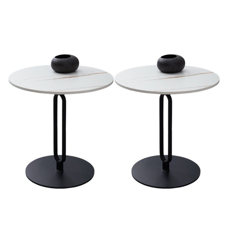 Stone Top Accent Side Table Round Pedestal Living Room Metal Corner Table