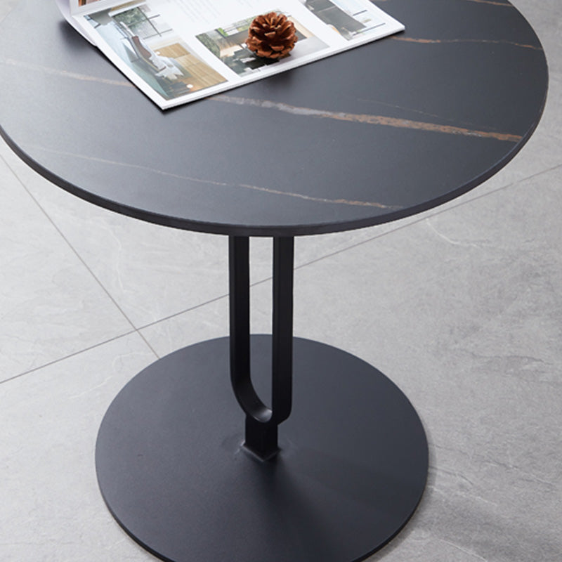 Stone Top Accent Side Table Round Pedestal Living Room Metal Corner Table