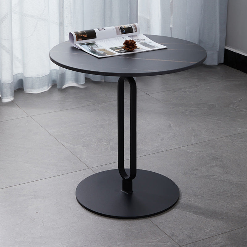 Stone Top Accent Side Table Round Pedestal Living Room Metal Corner Table