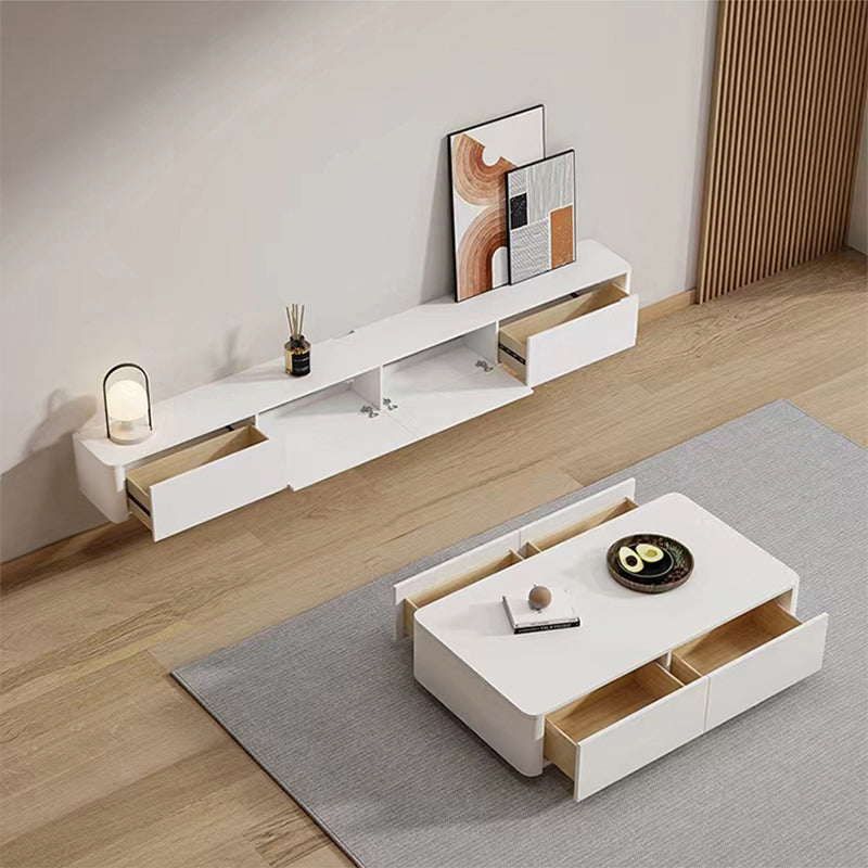 Block Coffee Cocktail Table with 4 Storage Drawers Wood Top Modern