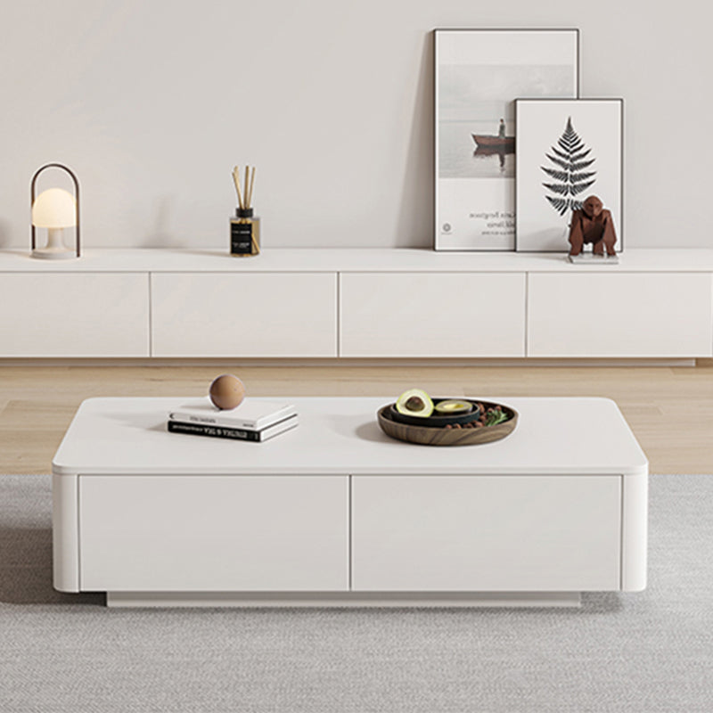 Block Coffee Cocktail Table with 4 Storage Drawers Wood Top Modern