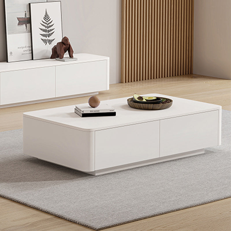 Block Coffee Cocktail Table with 4 Storage Drawers Wood Top Modern