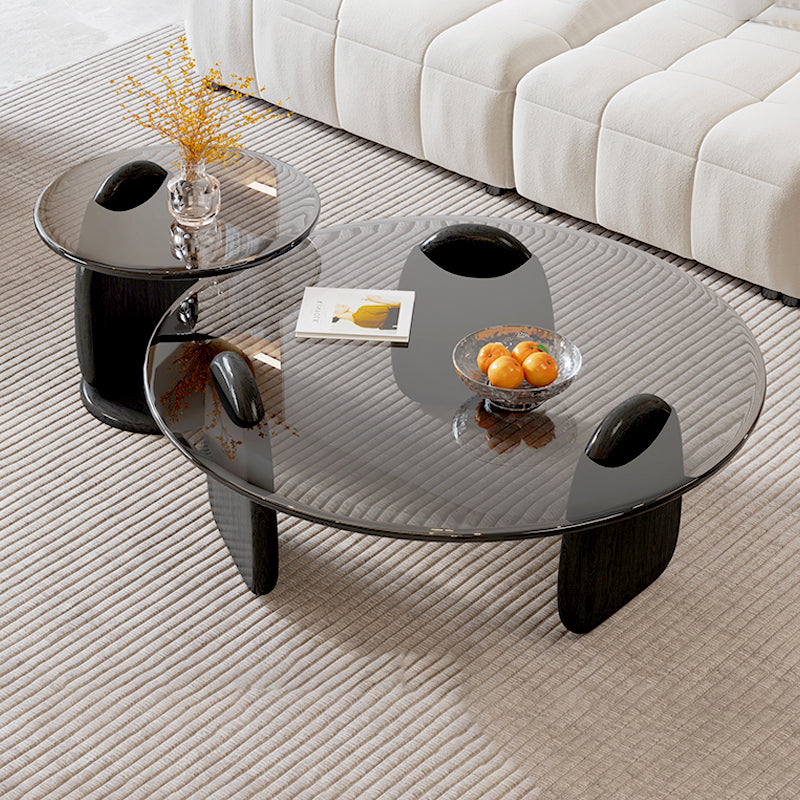 3 Legs Coffee Cocktail Table with Round Glass Top Contemporary