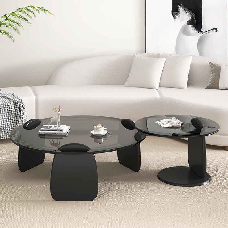 3 Legs Coffee Cocktail Table with Round Glass Top Contemporary