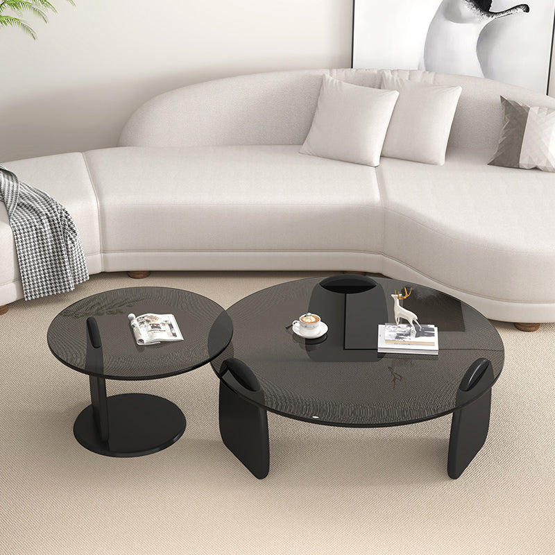 3 Legs Coffee Cocktail Table with Round Glass Top Contemporary