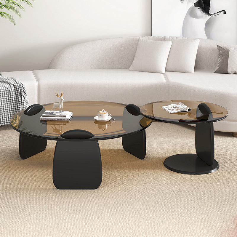 3 Legs Coffee Cocktail Table with Round Glass Top Contemporary