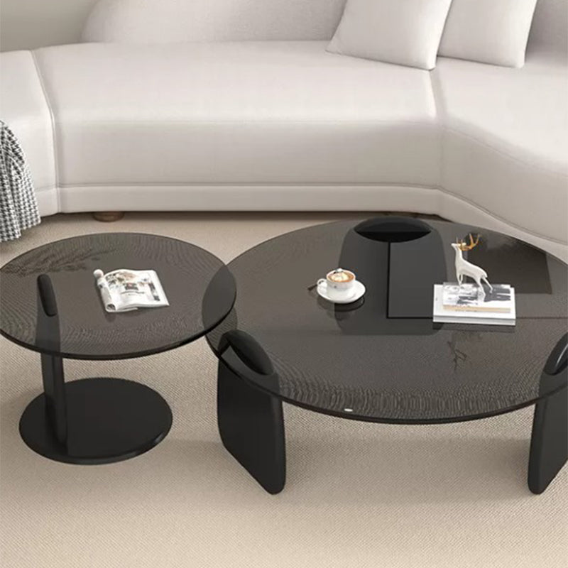 3 Legs Coffee Cocktail Table with Round Glass Top Contemporary