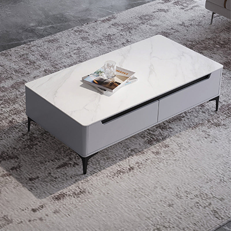4 Legs Coffee Cocktail Table with 4 Storage Drawers Slate Top Rectangle