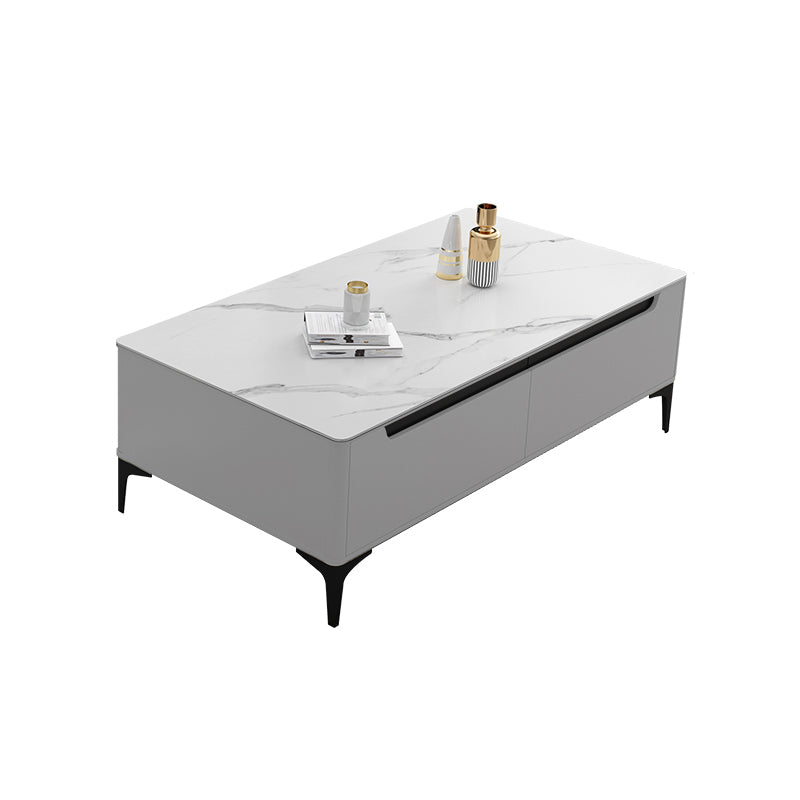 4 Legs Coffee Cocktail Table with 4 Storage Drawers Slate Top Rectangle