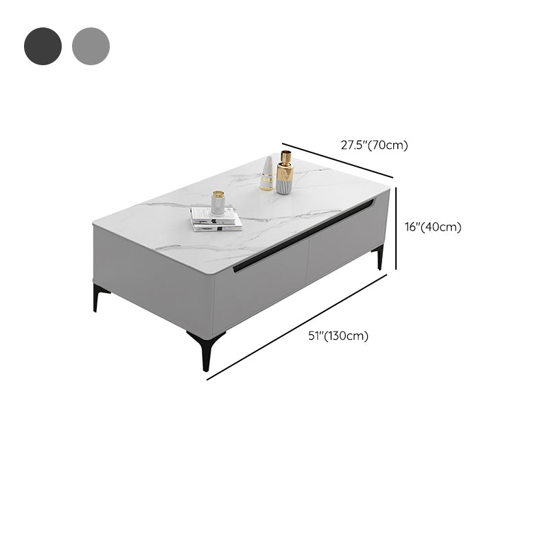4 Legs Coffee Cocktail Table with 4 Storage Drawers Slate Top Rectangle