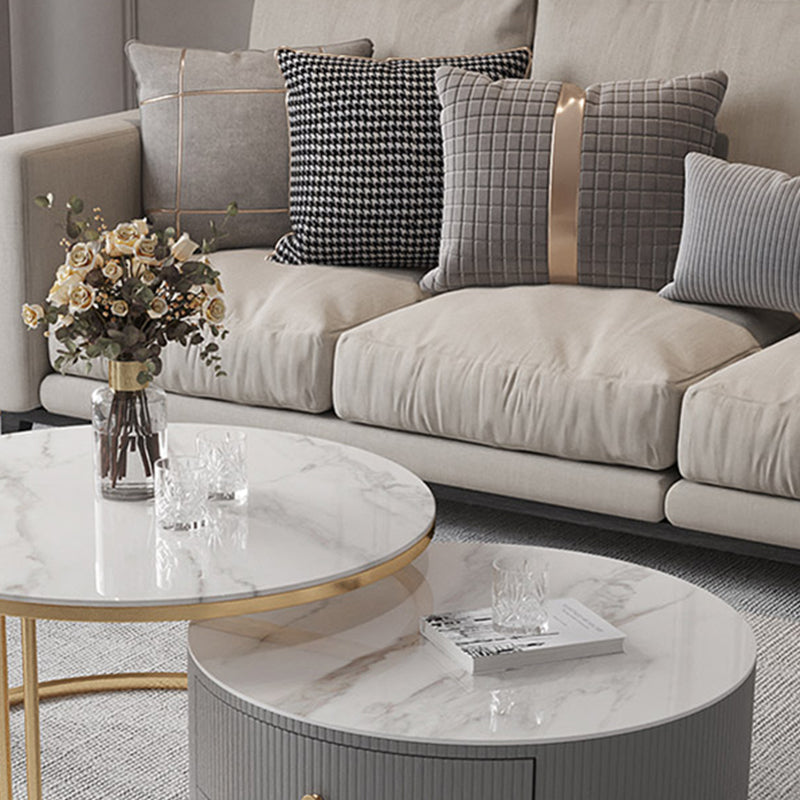 Drum Coffee Cocktail Table with 2 Storage Drawers Slate Top Round