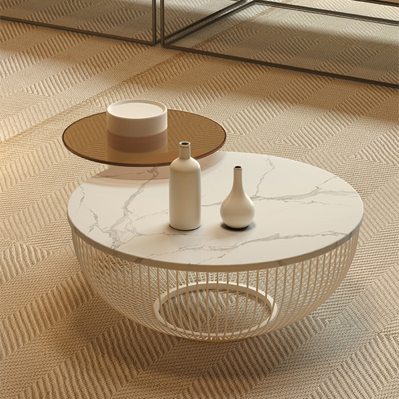 Slate/Wooden Top Coffee Cocktail Table Round Scandinavian Cream Color