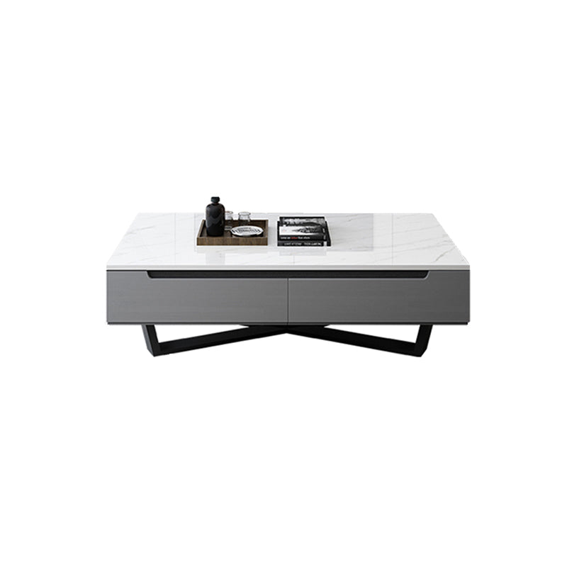 Marble Top Abstract Coffee Table with Storage Contemporary White