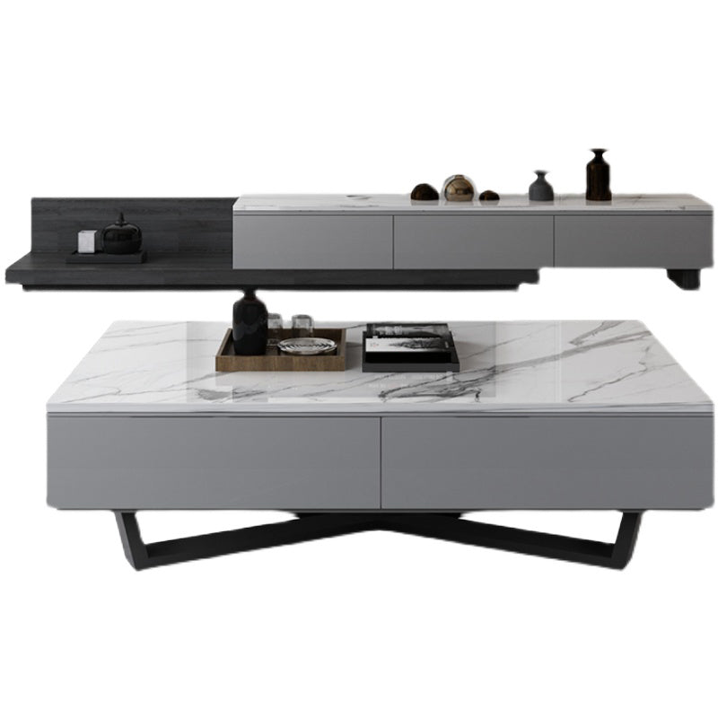 Marble Top Abstract Coffee Table with Storage Contemporary White