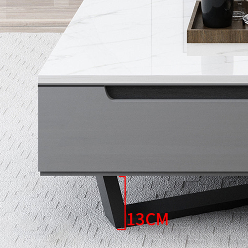 Marble Top Abstract Coffee Table with Storage Contemporary White