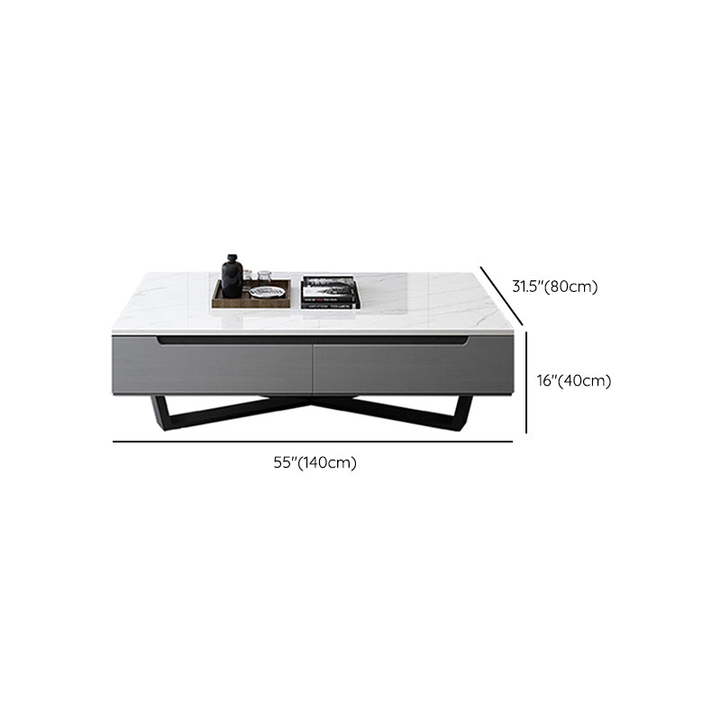 Marble Top Abstract Coffee Table with Storage Contemporary White