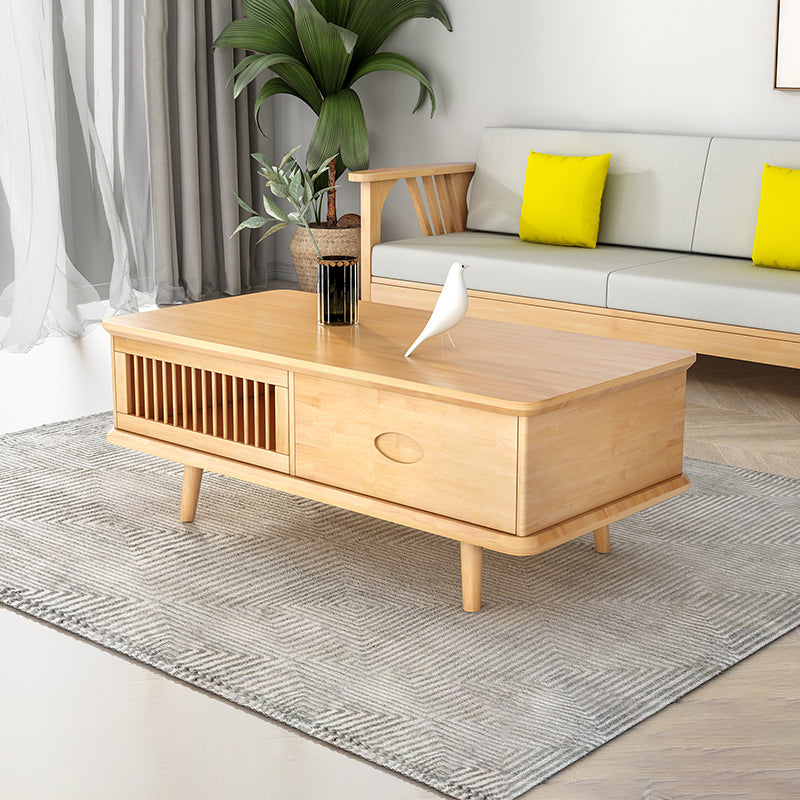 4 Legs Coffee or End Table with Storage Drawers Solid Wood Rectangle