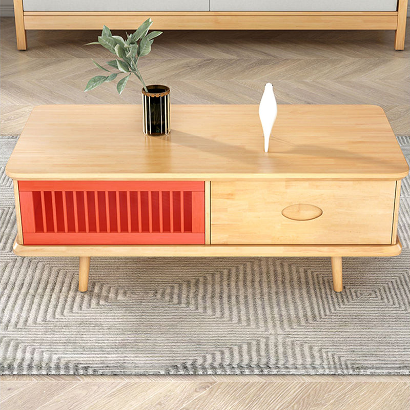 4 Legs Coffee or End Table with Storage Drawers Solid Wood Rectangle