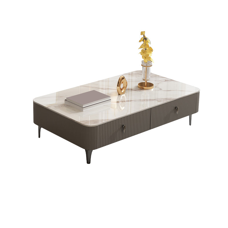Slate Coffee or End Table with 4 Storage Drawers Contemporary 4 Legs