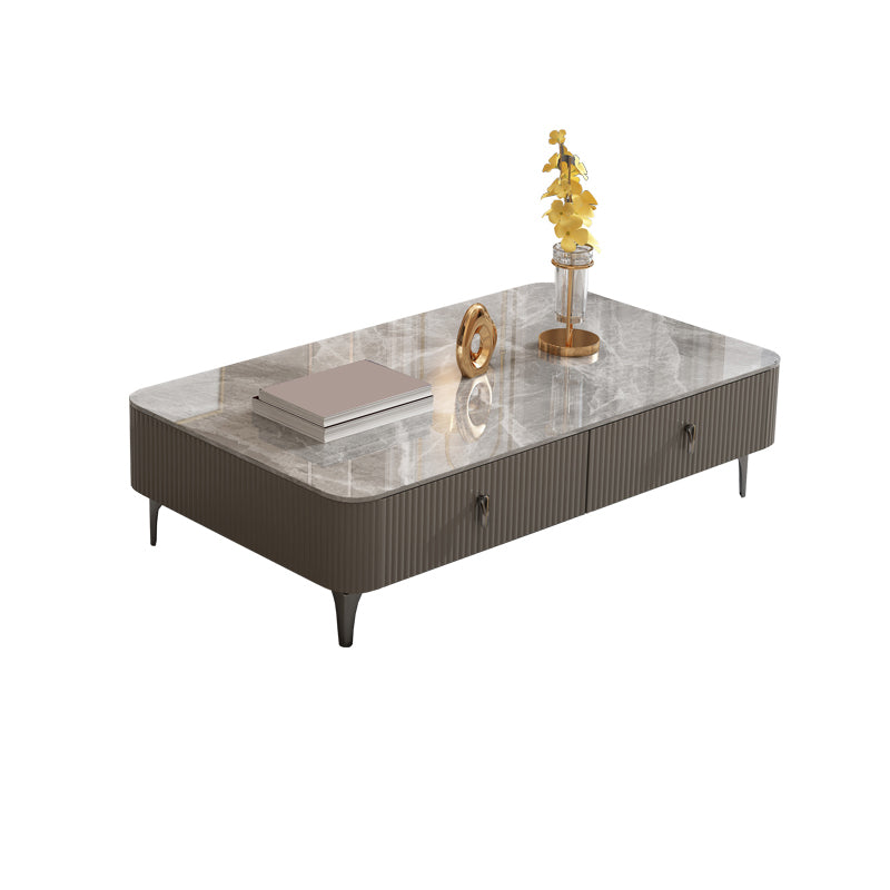 Slate Coffee or End Table with 4 Storage Drawers Contemporary 4 Legs