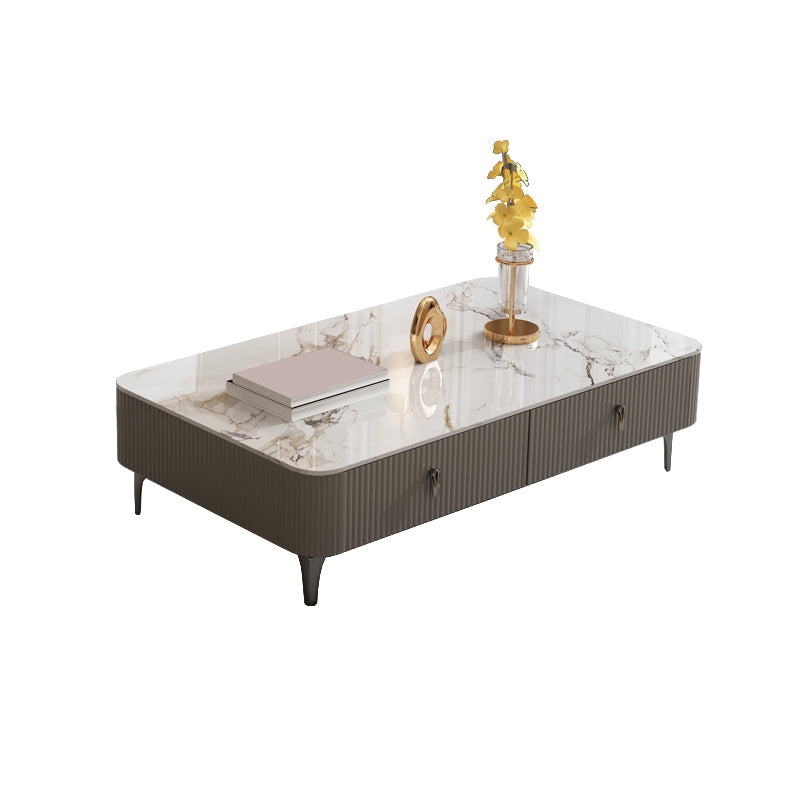 Slate Coffee or End Table with 4 Storage Drawers Contemporary 4 Legs