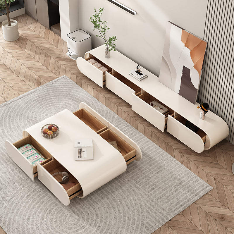 Wooden Coffee or End Table with Storage Drawers Contemporary Abstract
