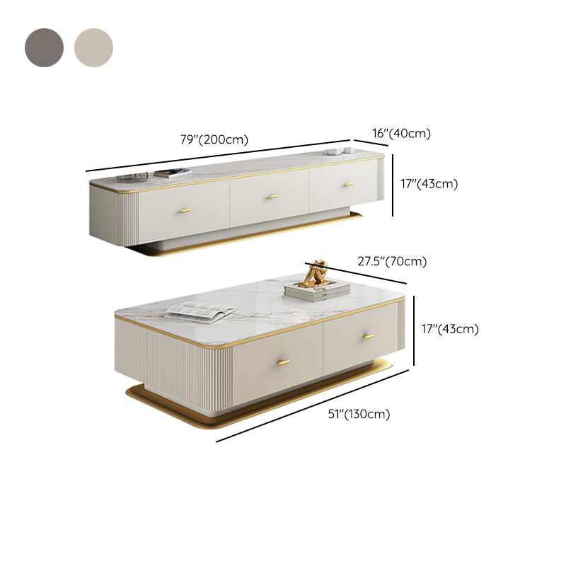 Slate Coffee or End Table with Storage Drawers Contemporary Block