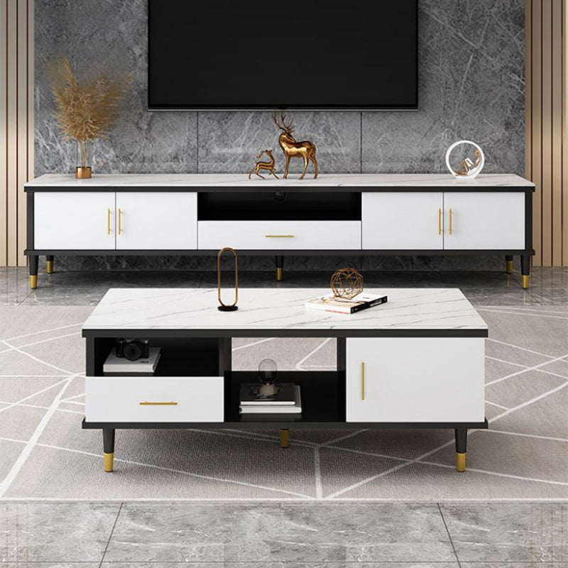 Slate Coffee or End Table with Storage Drawers Contemporary 4 Legs