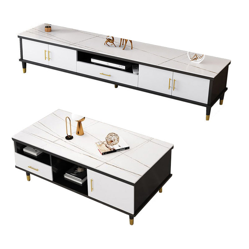 Slate Coffee or End Table with Storage Drawers Contemporary 4 Legs