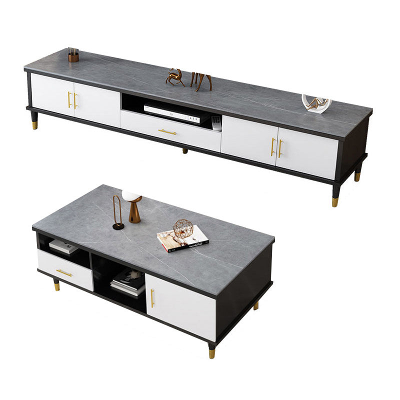 Slate Coffee or End Table with Storage Drawers Contemporary 4 Legs